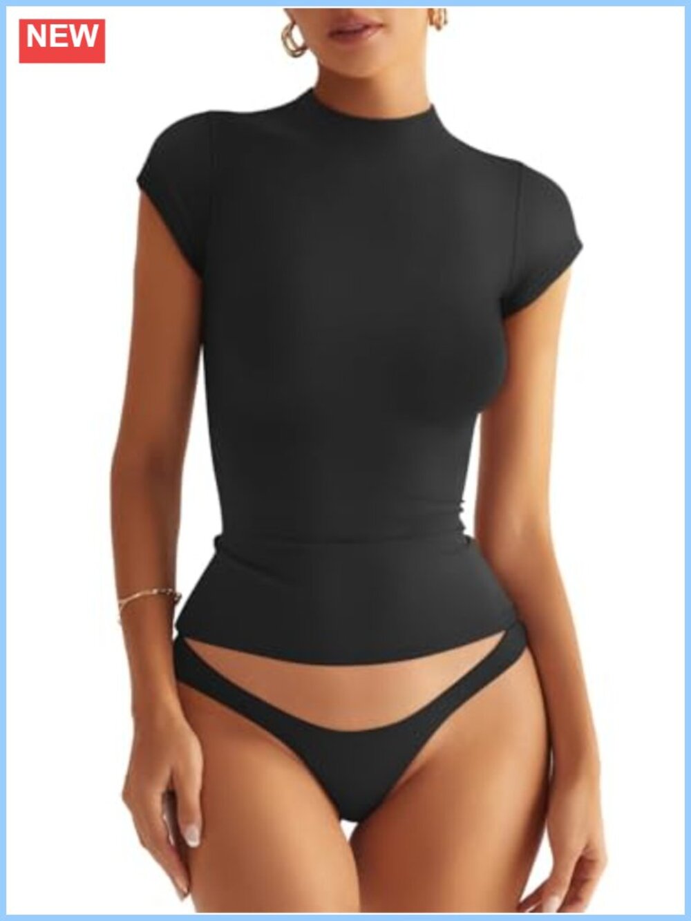 EasyGala Double Lined Mock Neck Cap Sleeve Slim Fit Tee Shirt Women